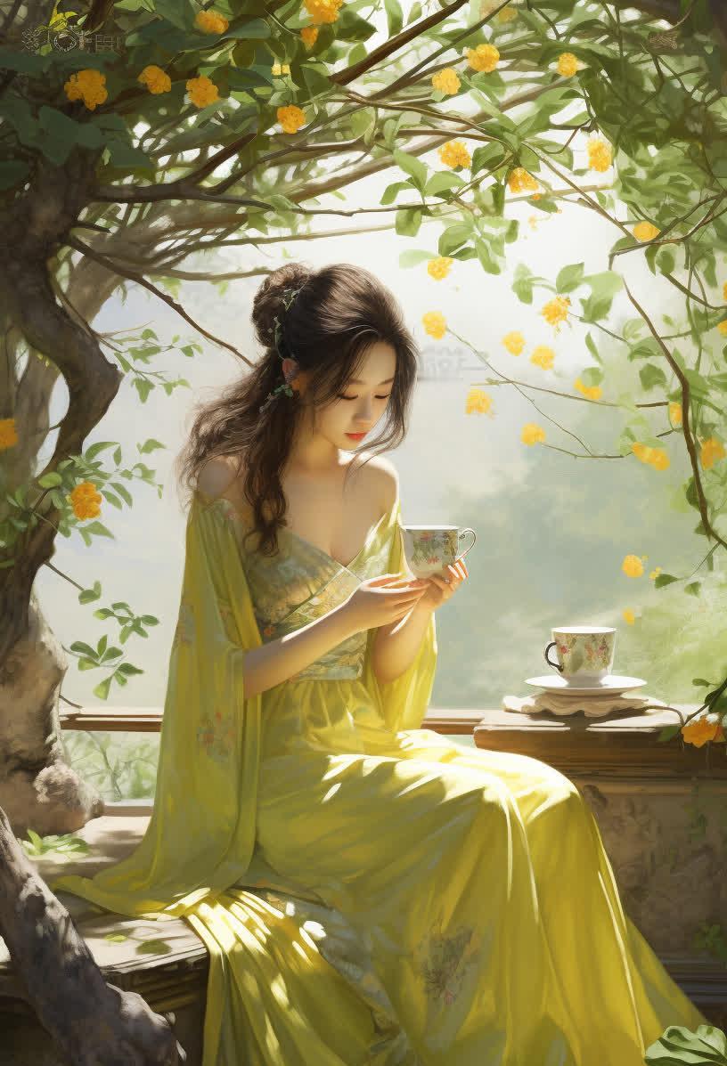 七律•《桂花树下话云娘》

青云/赋
霜染层林叠彩光，桂风轻送暗飘香；
雁穿云岫