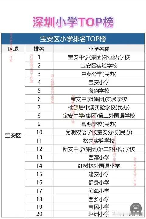 深圳宝安区小学TOP20榜单出炉！公办民办实力对决
宝安中学(集团)外国语学校、