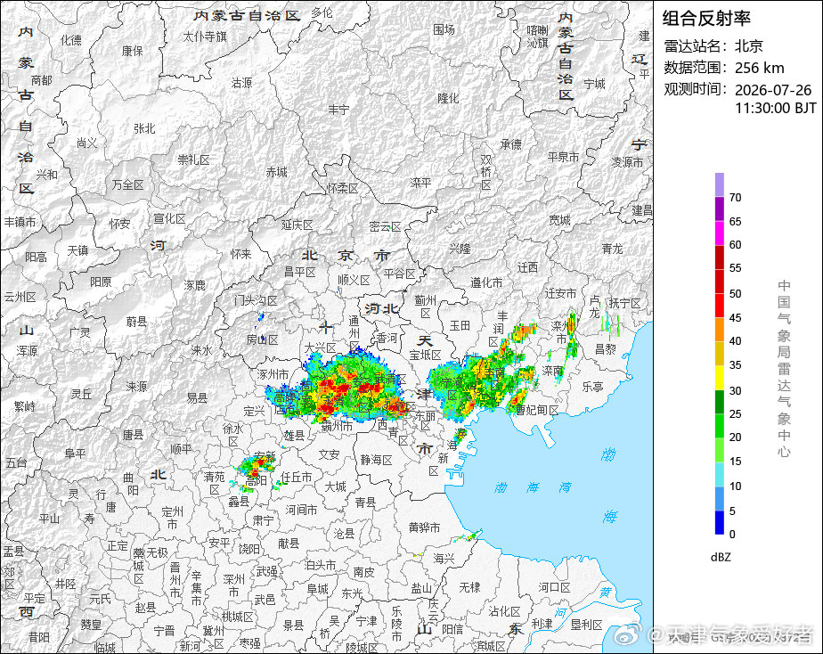 上午武清北辰出现了雷阵雨天气，目前对流有向南发展的趋势，中午市区也可能会出现雷阵