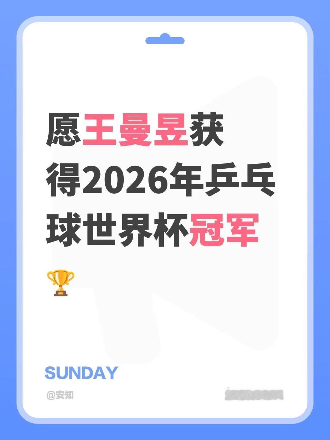 愿王曼昱获得2026年乒乓世界杯冠军🏆王曼昱