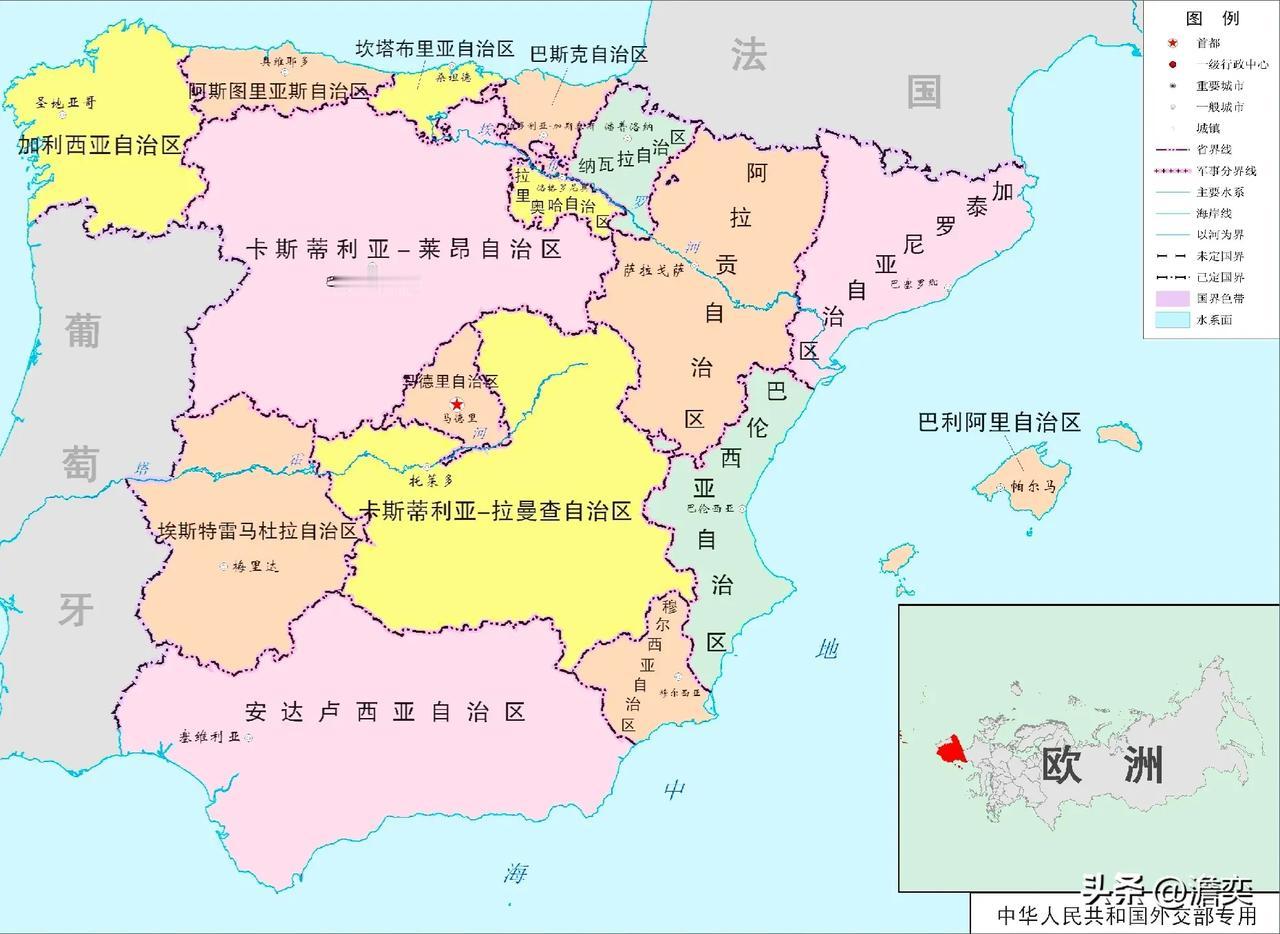 西班牙全国都是自治区，甚至首都马德里周围都有个马德里自治区。
西班牙的自治区之下