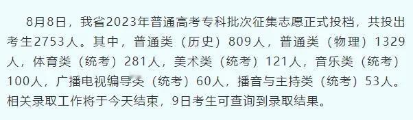 昨天，2023广东省专科批公布补录投档结果，共投出2753人↓

专科补录阶段，