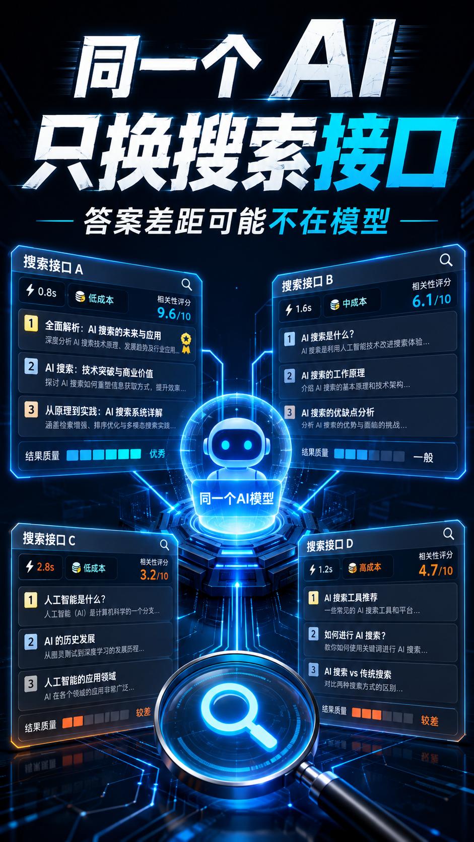 同一个AI，只换搜索接口，成绩最高从33分冲到75分

很多人觉得 AI 答得好