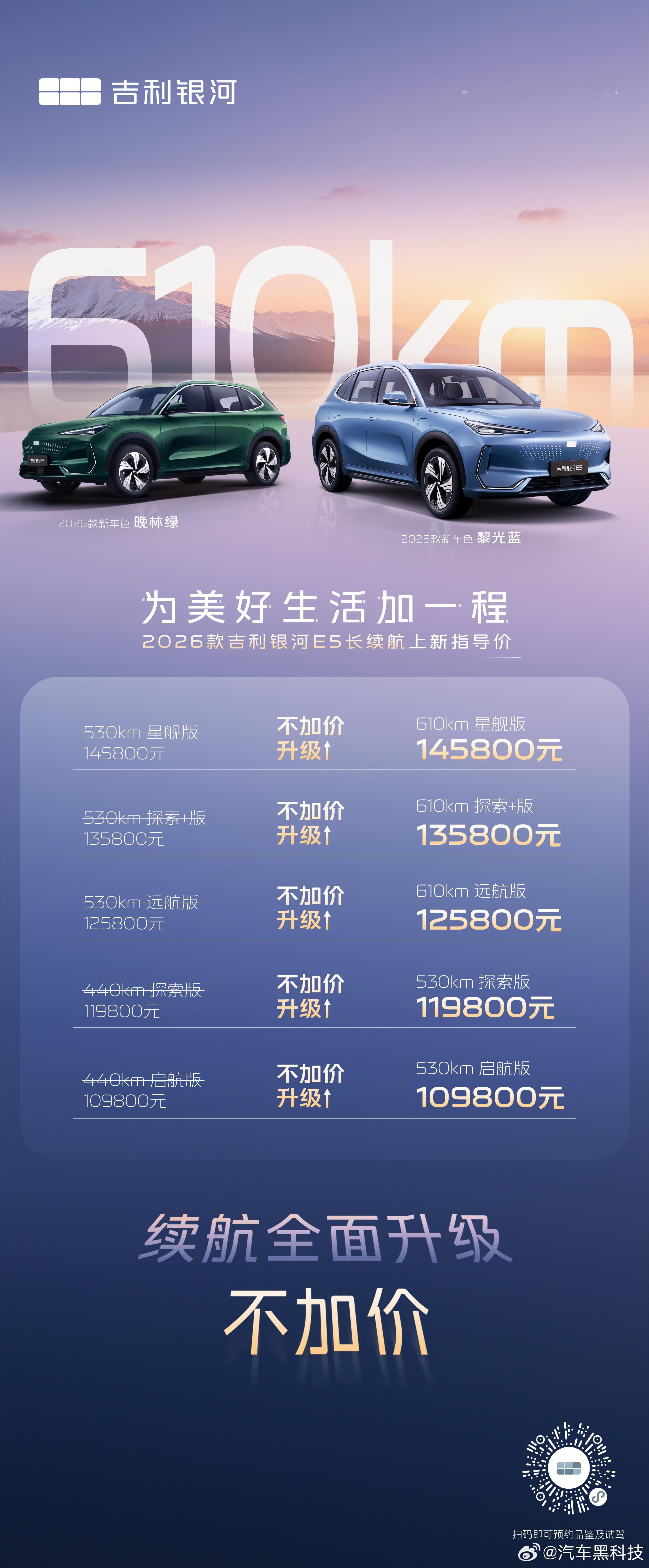 2026款吉利银河E5售10.98万起 2026款吉利银河E5上市，售价10.9