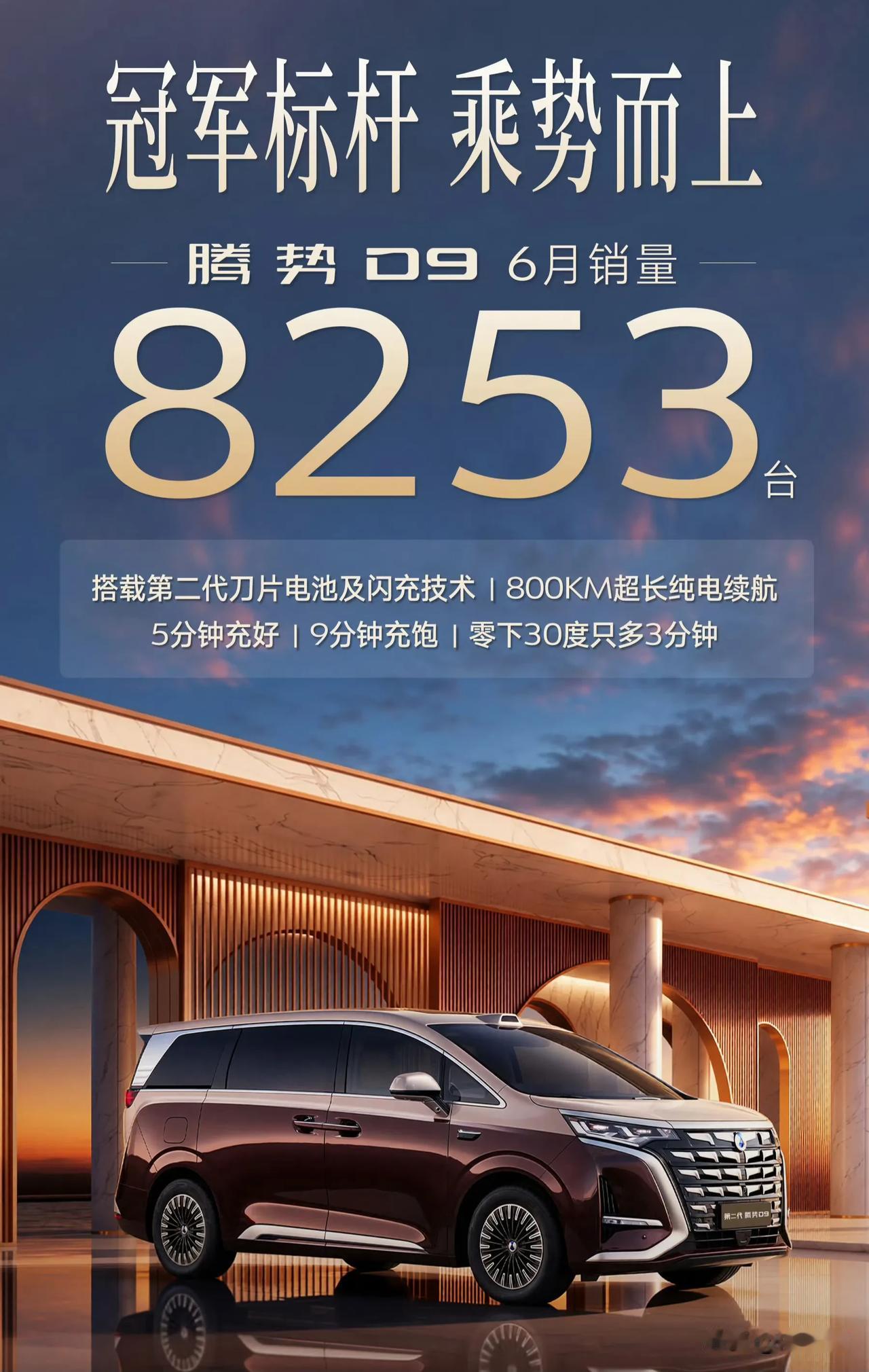 6月二代腾势D9销量8253辆，作为一款售价36-47万的MPV，得到了很多人的