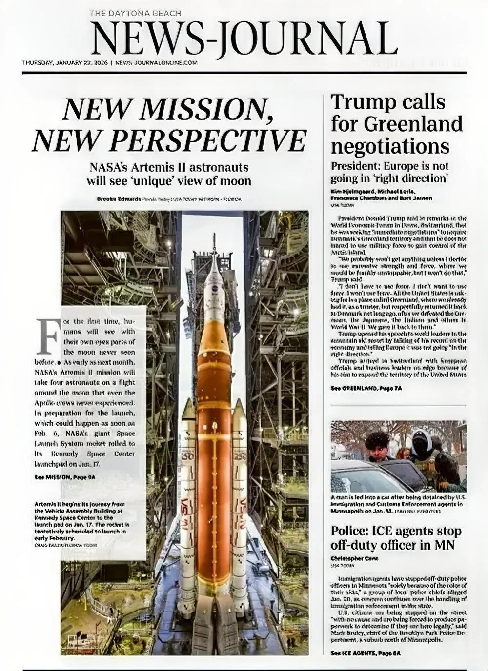 《戴通纳新闻报》头版报道称，新任务，新视角 美国国家航空航天局（NASA）的阿耳