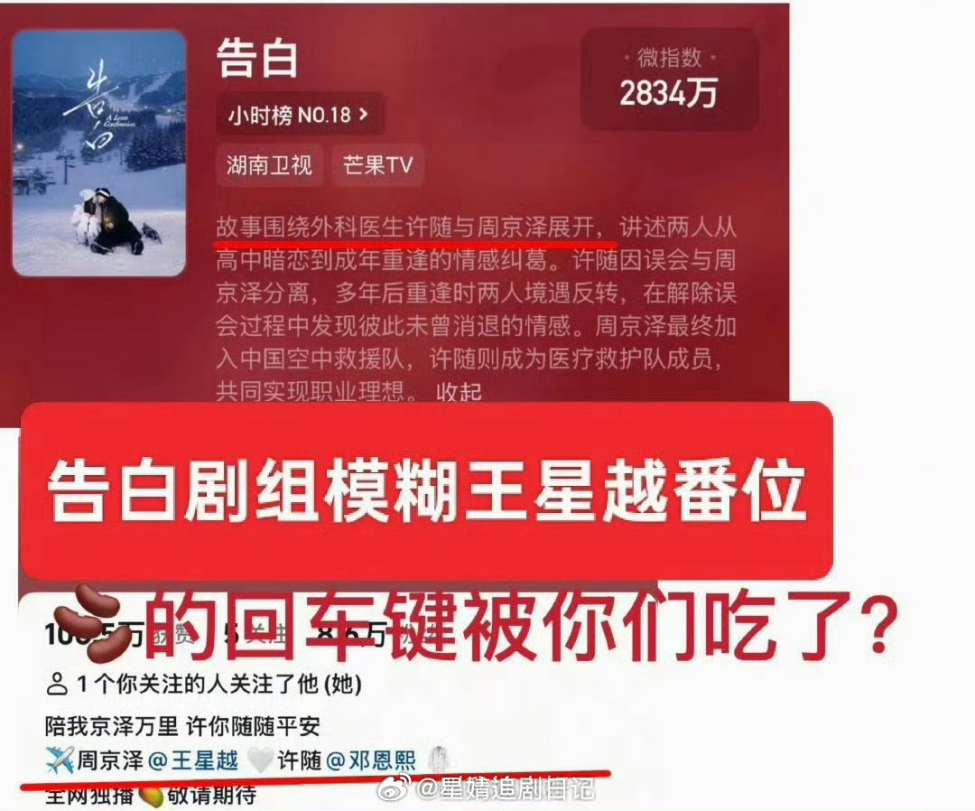 王星越粉丝向《告白》剧组维权了，是因为王星越番位问题吗？ 