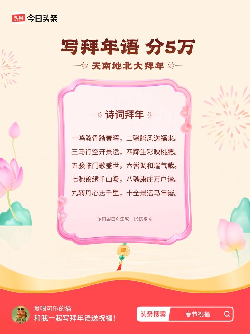 写拜年语送祝福新春拜年送祝福！我的祝福是：“一鸣骏骨踏春晖，二骥腾风送福来。三马
