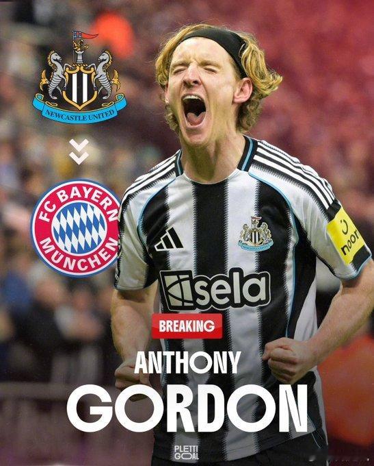 【从英超挖人】德国天空体育：拜仁在认真考虑引进纽卡边锋戈登，能踢前场多个位置，还