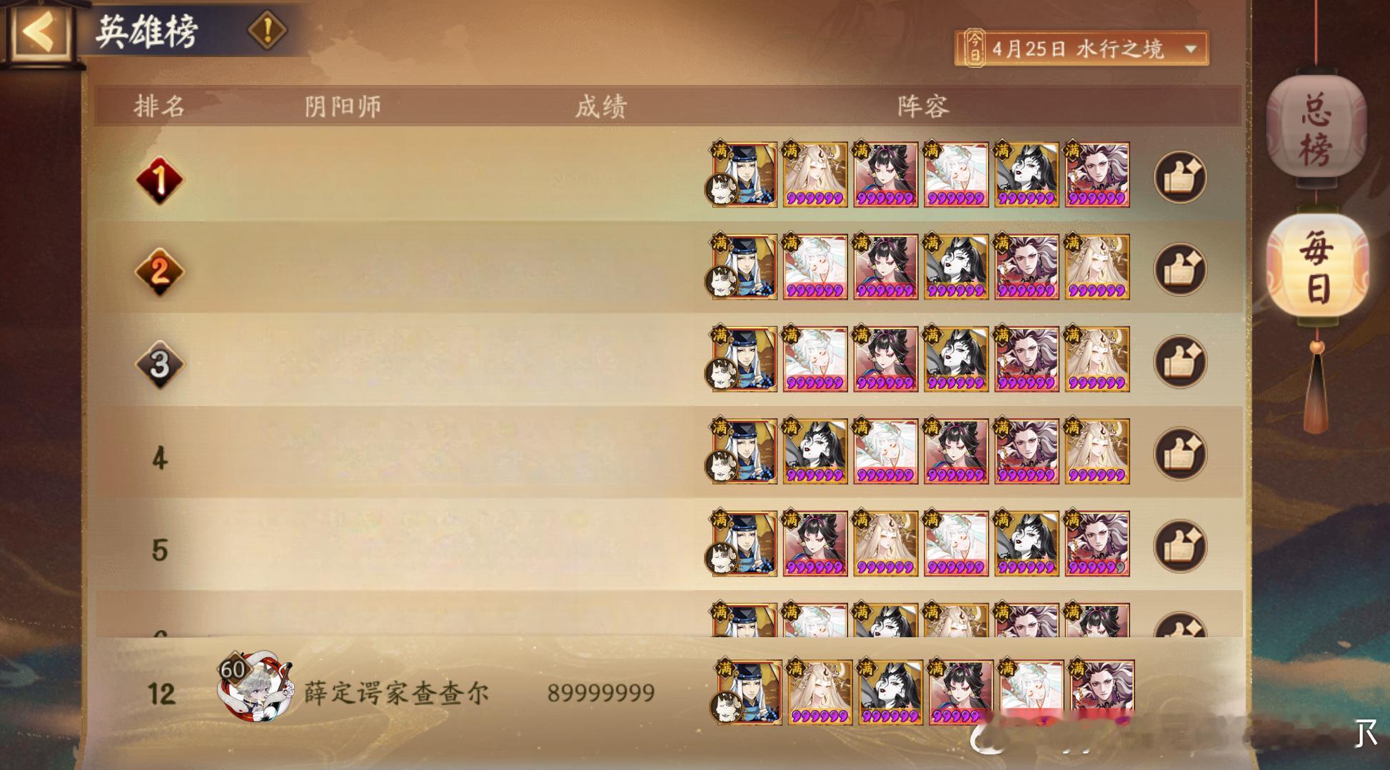 #阴阳师手游[超话]##超话创作官# 【五行切磋】day2水行之境，吞美照冲排名