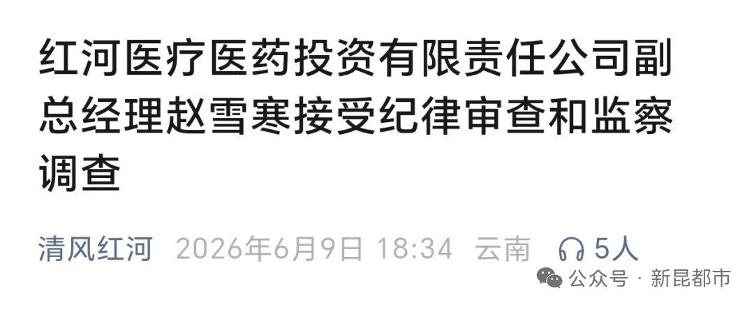 红河医疗医药投资有限责任公司副总经理赵雪寒涉嫌严重违纪违法主动投案，这事挺引人关