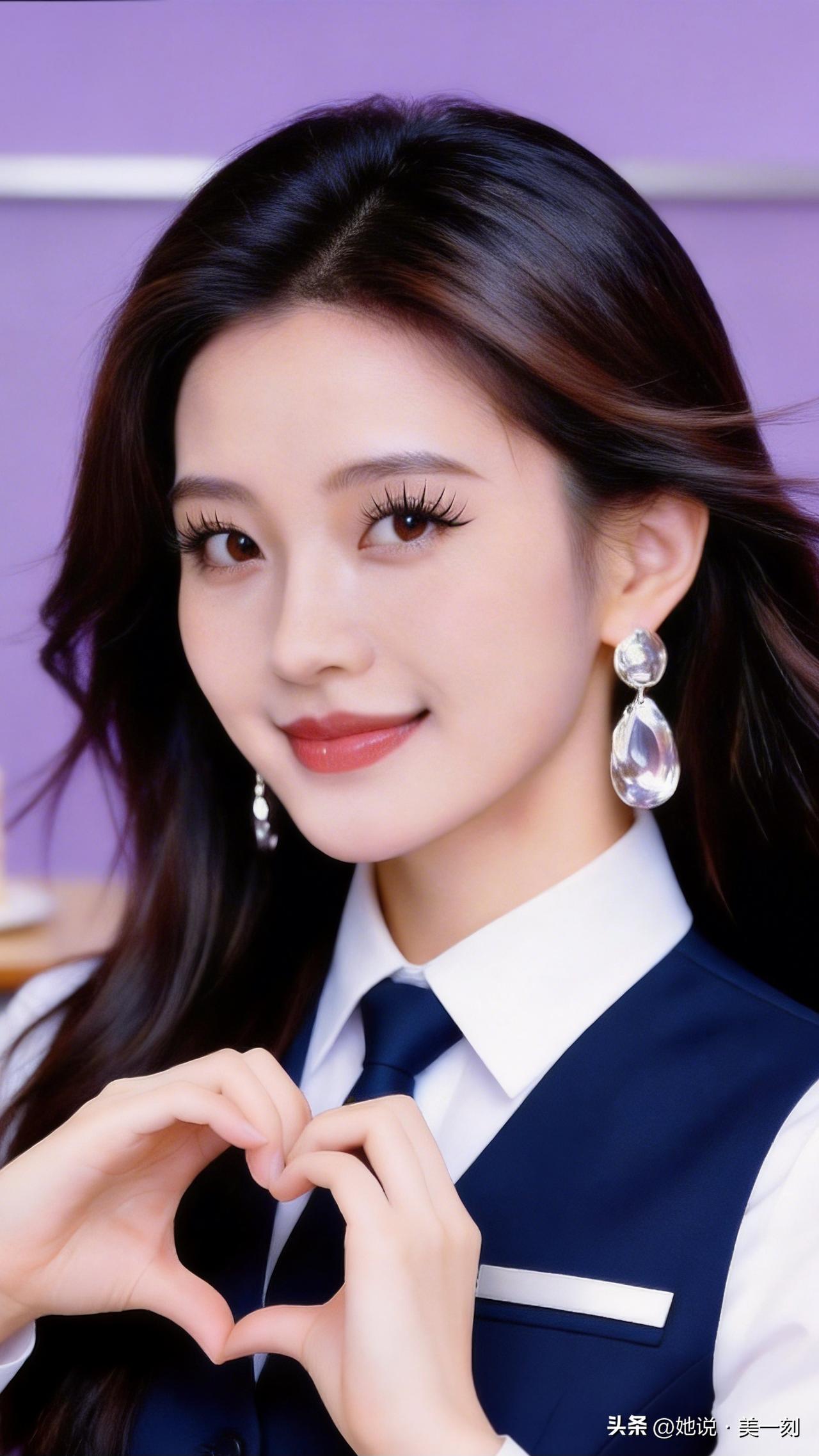 元气少女心爆棚！甜美笑容与爱心手势完美结合，元气满满的一天从这里开始！💖✨职场