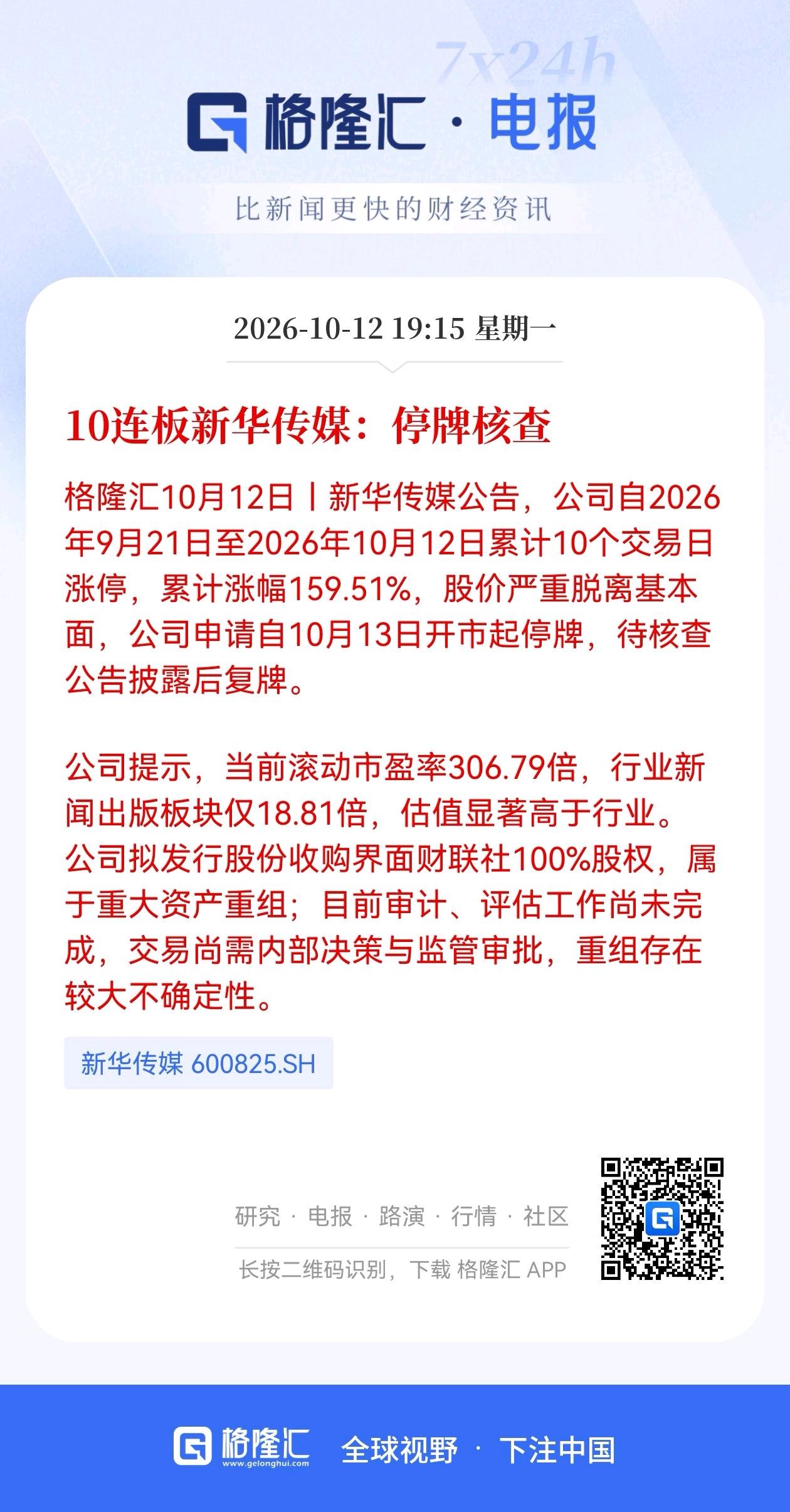 关小黑屋！10板新华传媒停牌核查，周二短线情绪或崩盘

新华传媒晚间公告，公司股