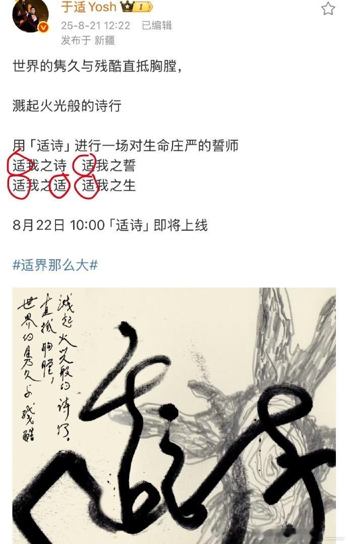 于适官宣新专辑用了五个适 猜不透于适的五个“适”？光适心适耳就够治愈，新专辑的音