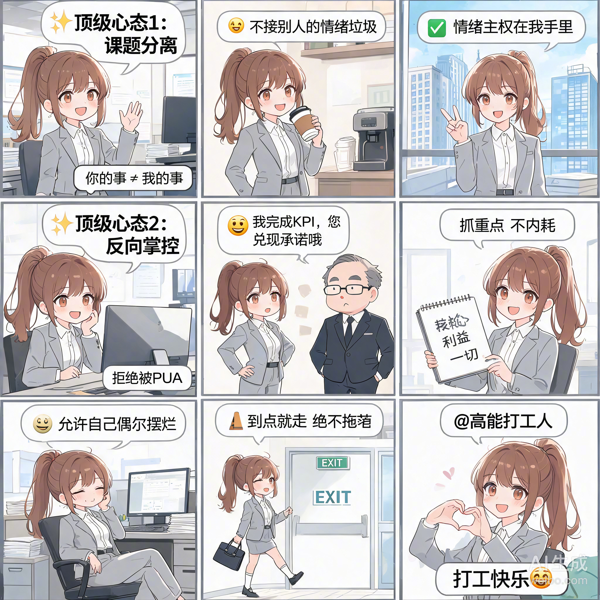 上班的两个顶级心态清醒搞钱、务实打工，这才是成年人上班最顶级的心态。ai创造营微