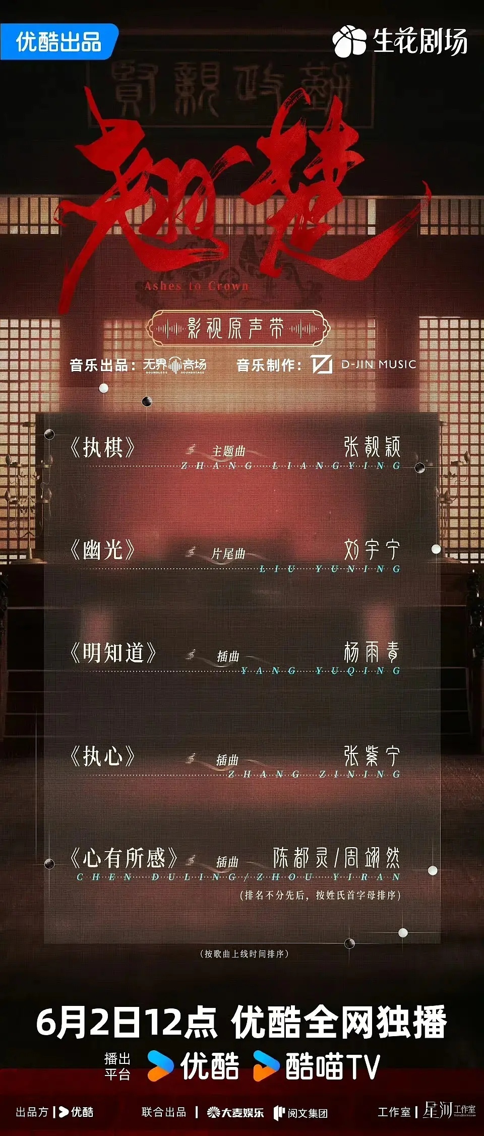 翘楚OST来了5首！！！主题曲张靓颖 片尾曲刘宇宁，还有陈都灵周翊然合唱插曲！ 