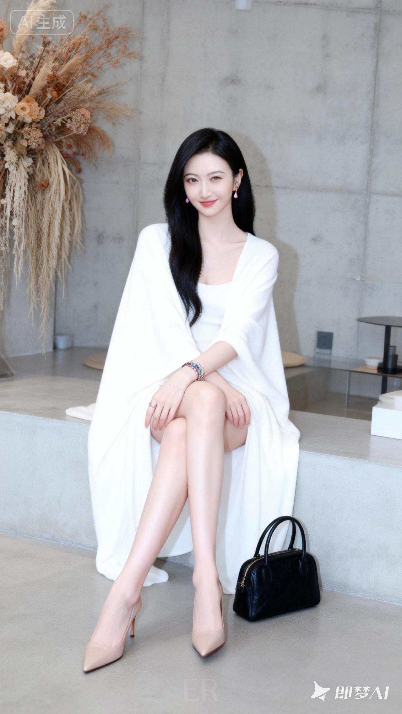 优雅白裙，甜美笑容，时尚穿搭，气质满满！🌸💃👗👠