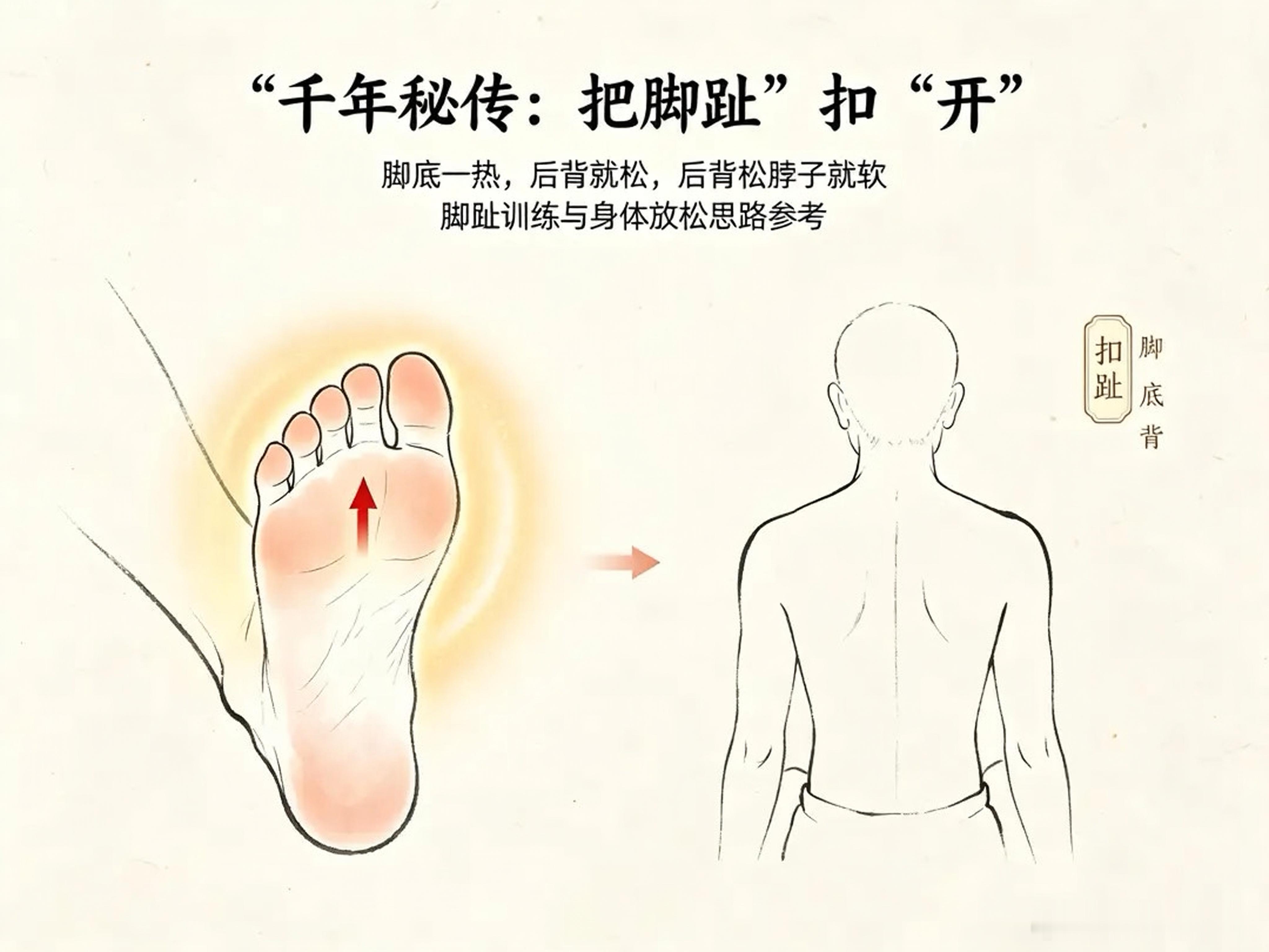 脚趾轻扣｜筋膜一条链，自下而解肩颈僵提示：属于传统站桩形体练习，不属于治病功法。