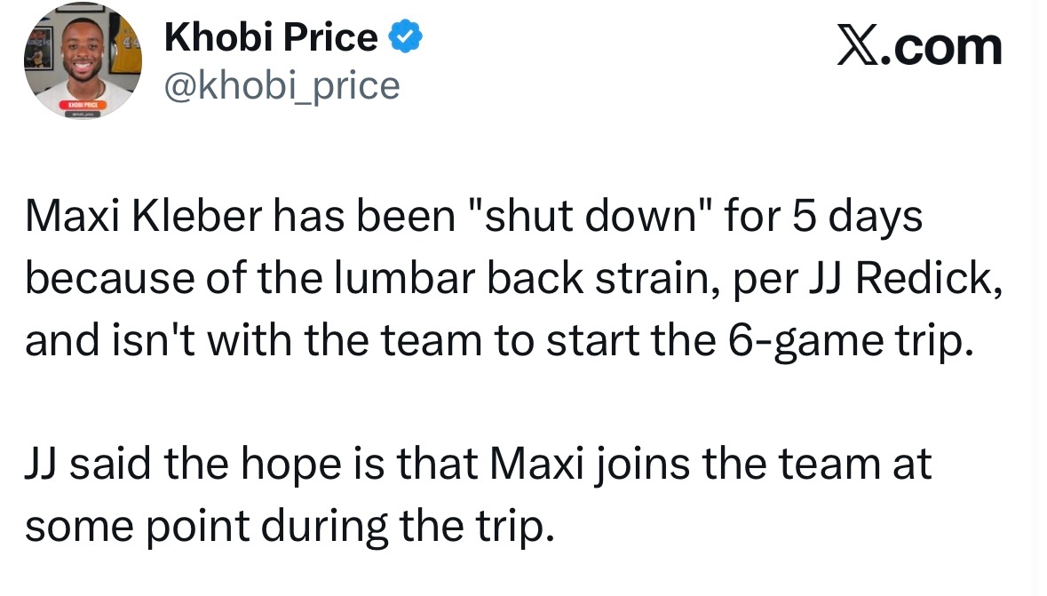 猛男放假！克勒贝尔因腰椎拉伤，已被球队安排停赛休养5天，不会随队开启6连客之旅。