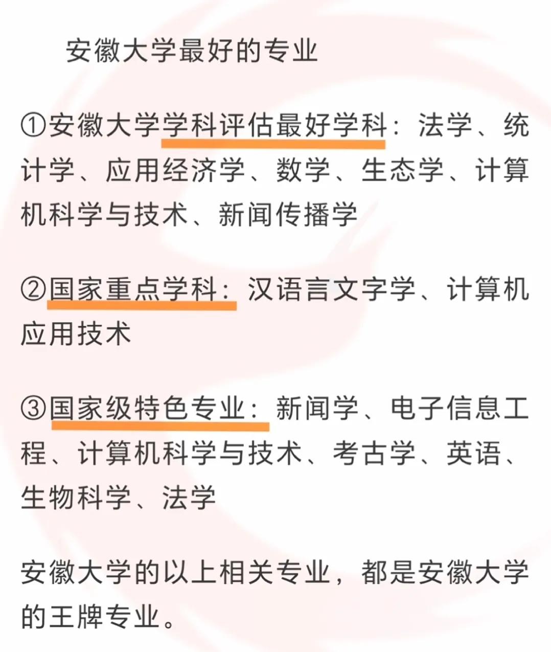安徽大学王牌专业及优势学科，仅供参考

#教育# #幼儿教育大家说##高考# #