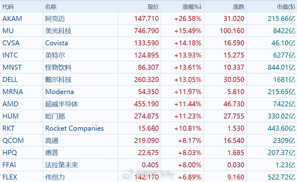英特尔狂飙对应的是CPU，国产是海光、龙芯美光狂飙对应的是存储，这个就多了现在有