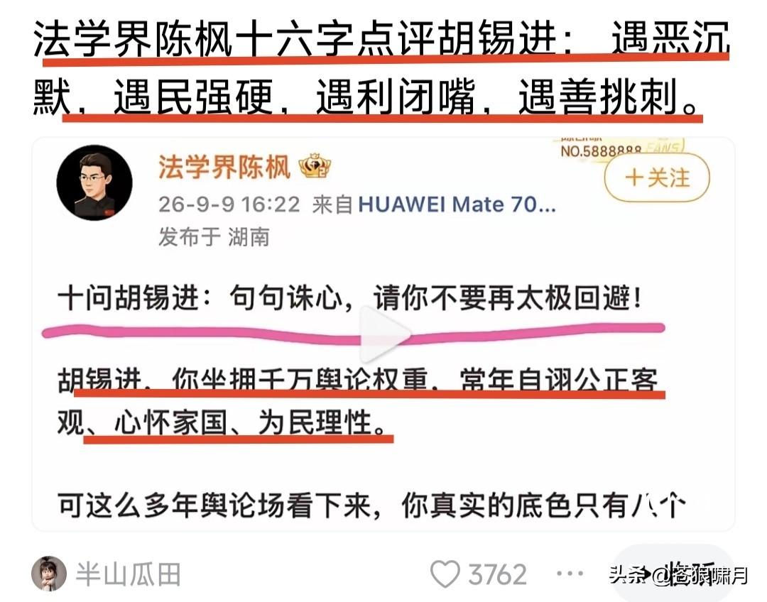 “汤胡”数学主科之争，竟引“法学界陈枫”愤怒！力挺汤家凤，斥责胡锡进，嘲讽质疑“
