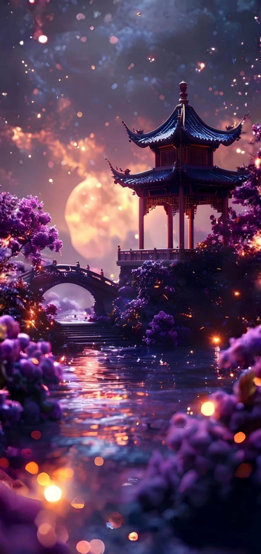 治愈壁纸｜梦幻国风紫雾仙亭 
