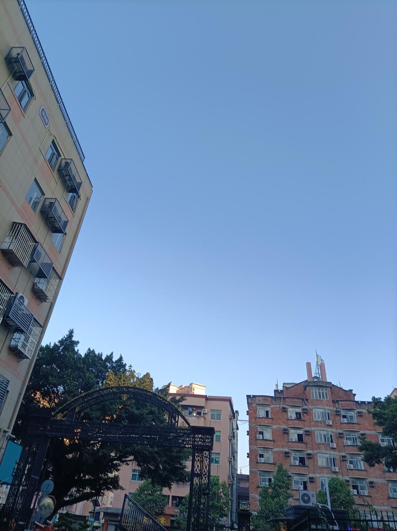 晒出几张清澈的蓝天照片小区里拍到的蓝天照片，这深圳蓝真的太美了[作揖]