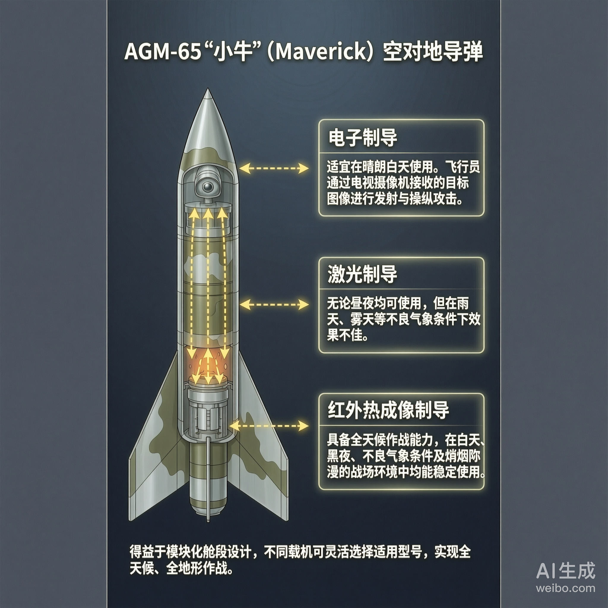 军事ai新视野 美国AGM-65“小牛”空对地导弹长度：249厘米直径：30厘米