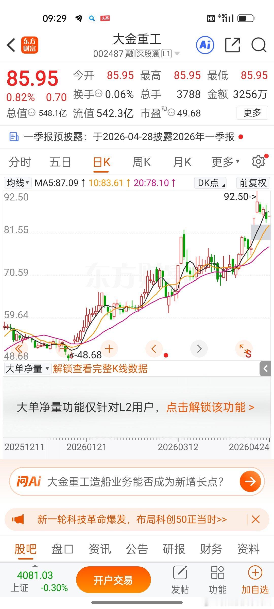 大金重工，逢低关注 