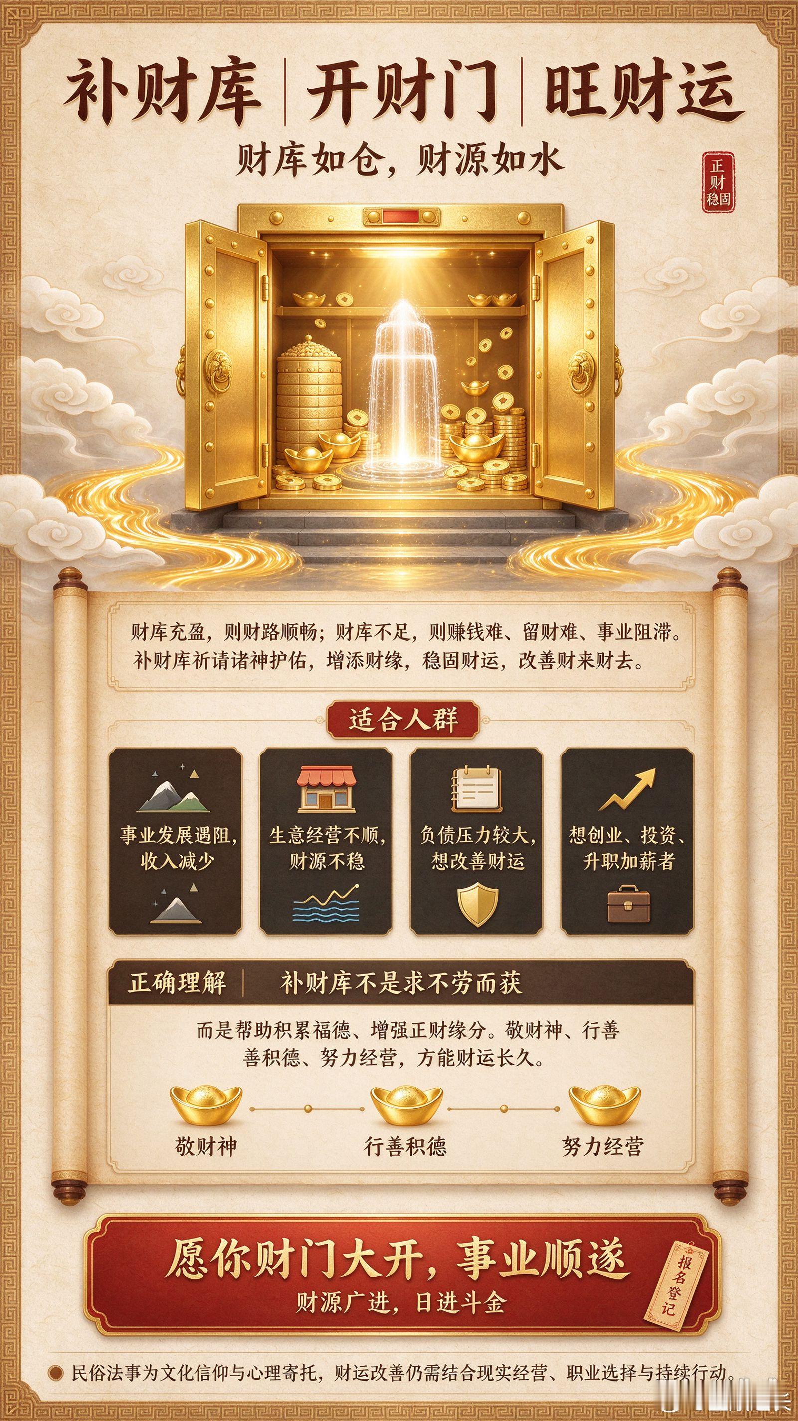 【补财库｜开财门｜旺财运】财库如仓，财源如水。财库充盈，则财路顺畅；财库不足，则