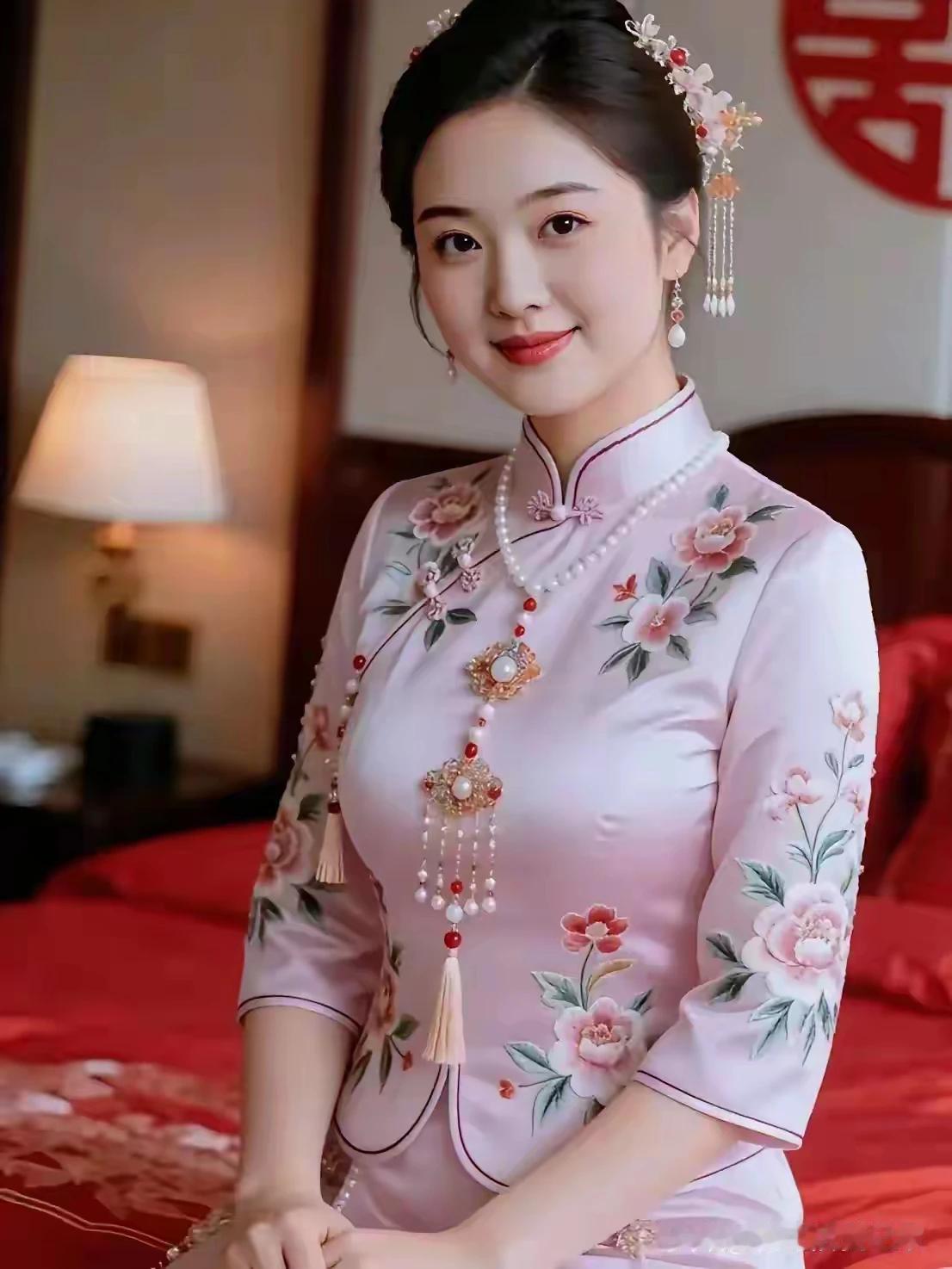 灿烂娇容情温柔，
贤妻陪伴爱相守。
眸光娴雅家和睦，
举案齐眉无烦忧。