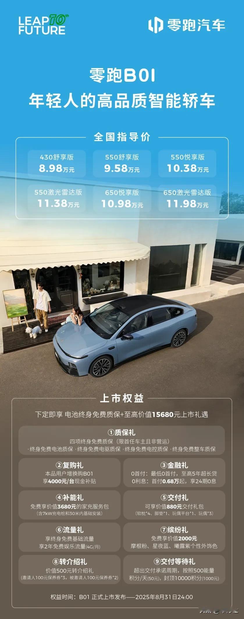 零跑B01开售仅8.98万元！智能真是比照Model 3的标准？
 
带着8.9