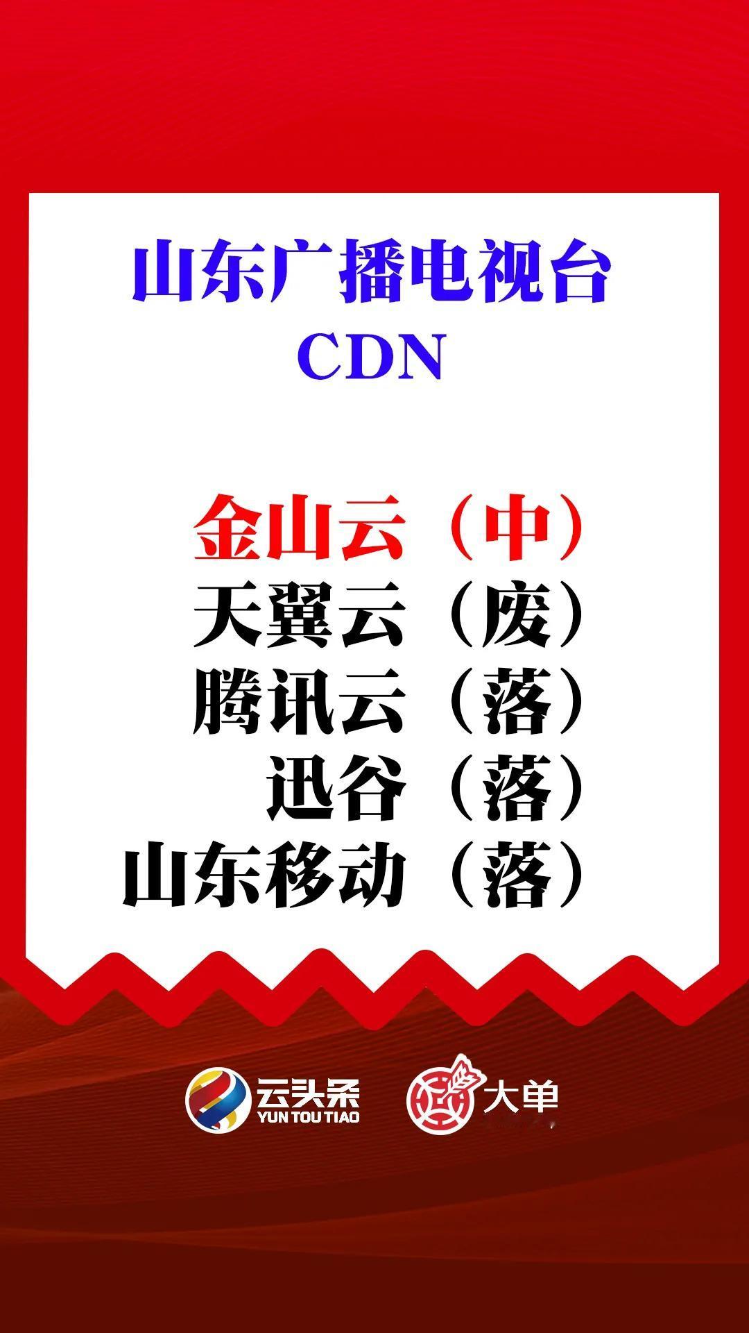 金山云（中）
天翼云（废）
腾讯云、迅谷、山东移动（落）