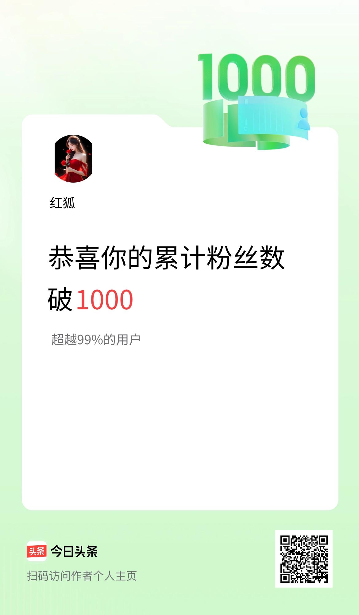 我在头条累计粉丝数破1000啦！