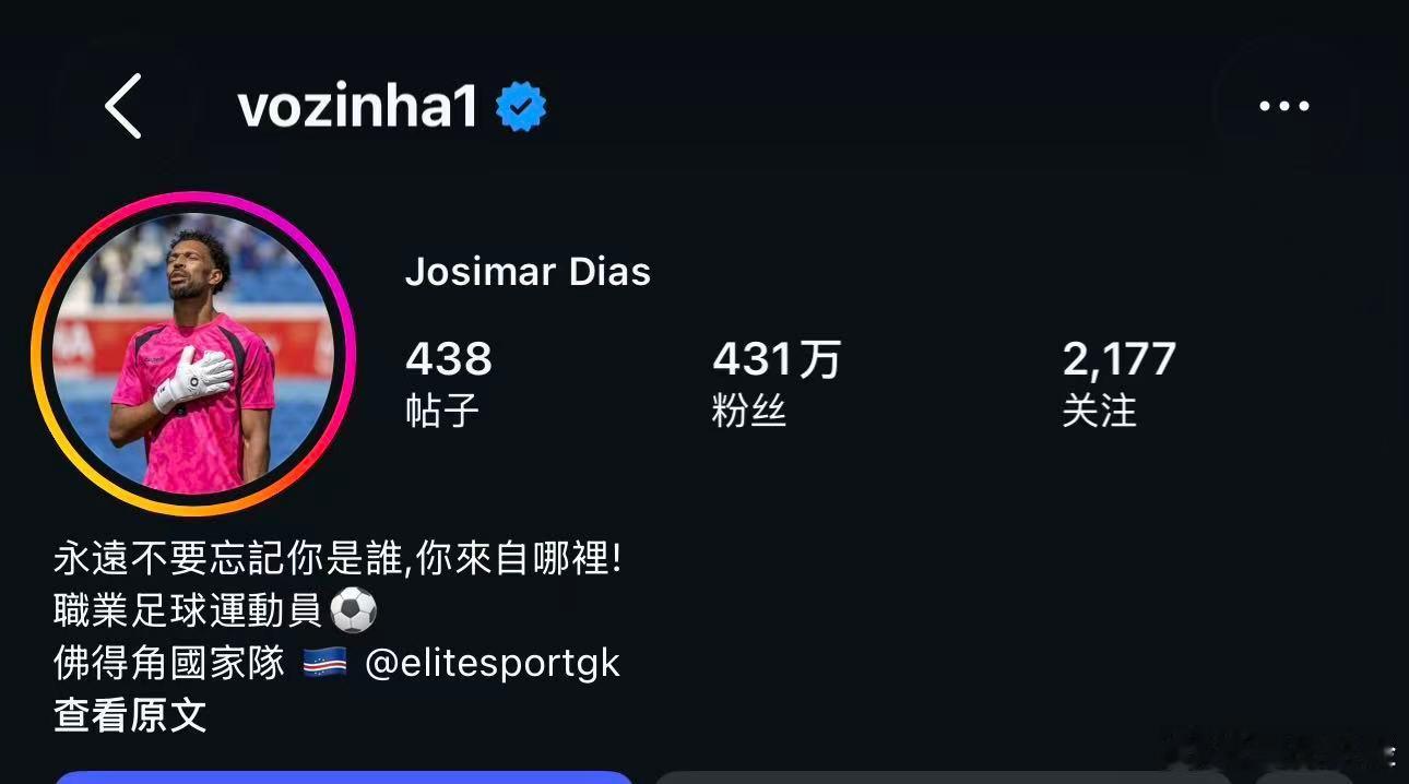 【佛得角门将社媒粉丝达431万】6月16日凌晨，世界杯小组赛第一轮，佛得角爆冷0