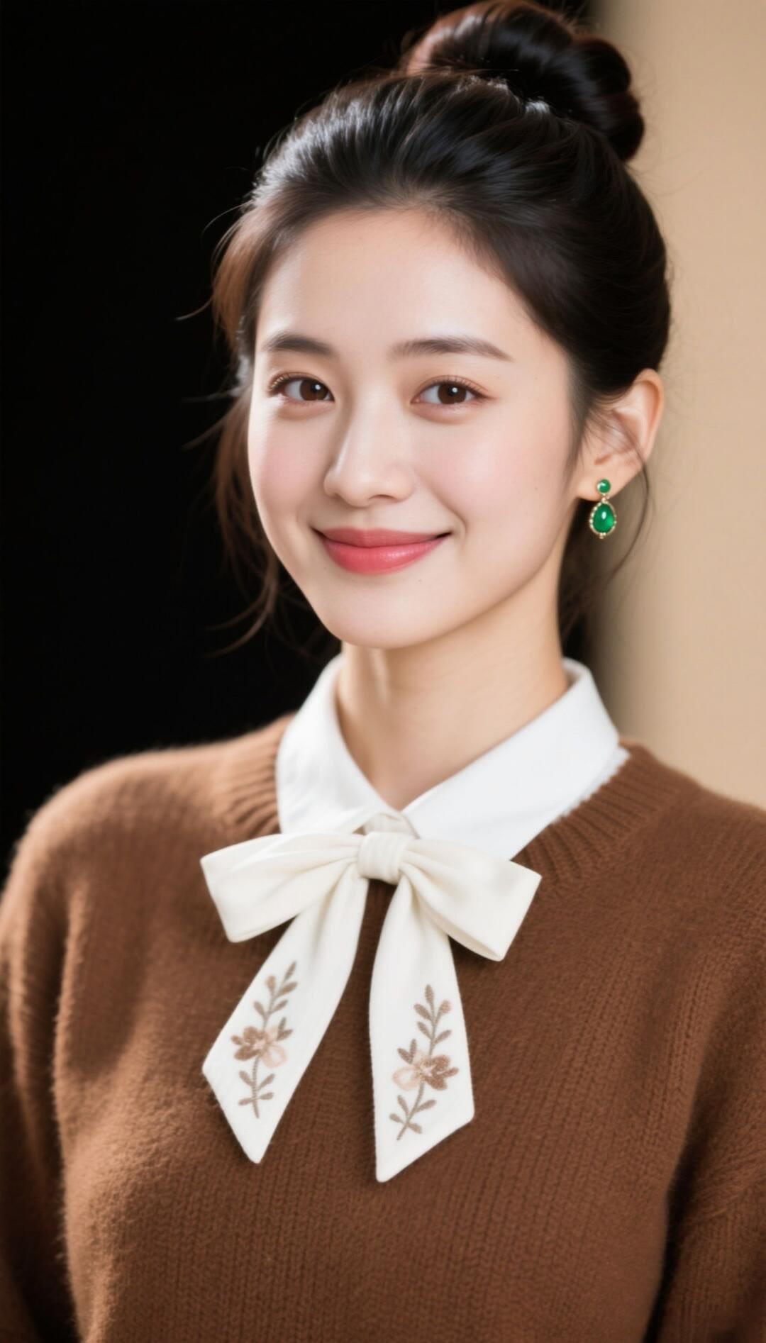 温柔甜美的少女风，复古毛衣搭配精致耳环，元气满满！🌸💚