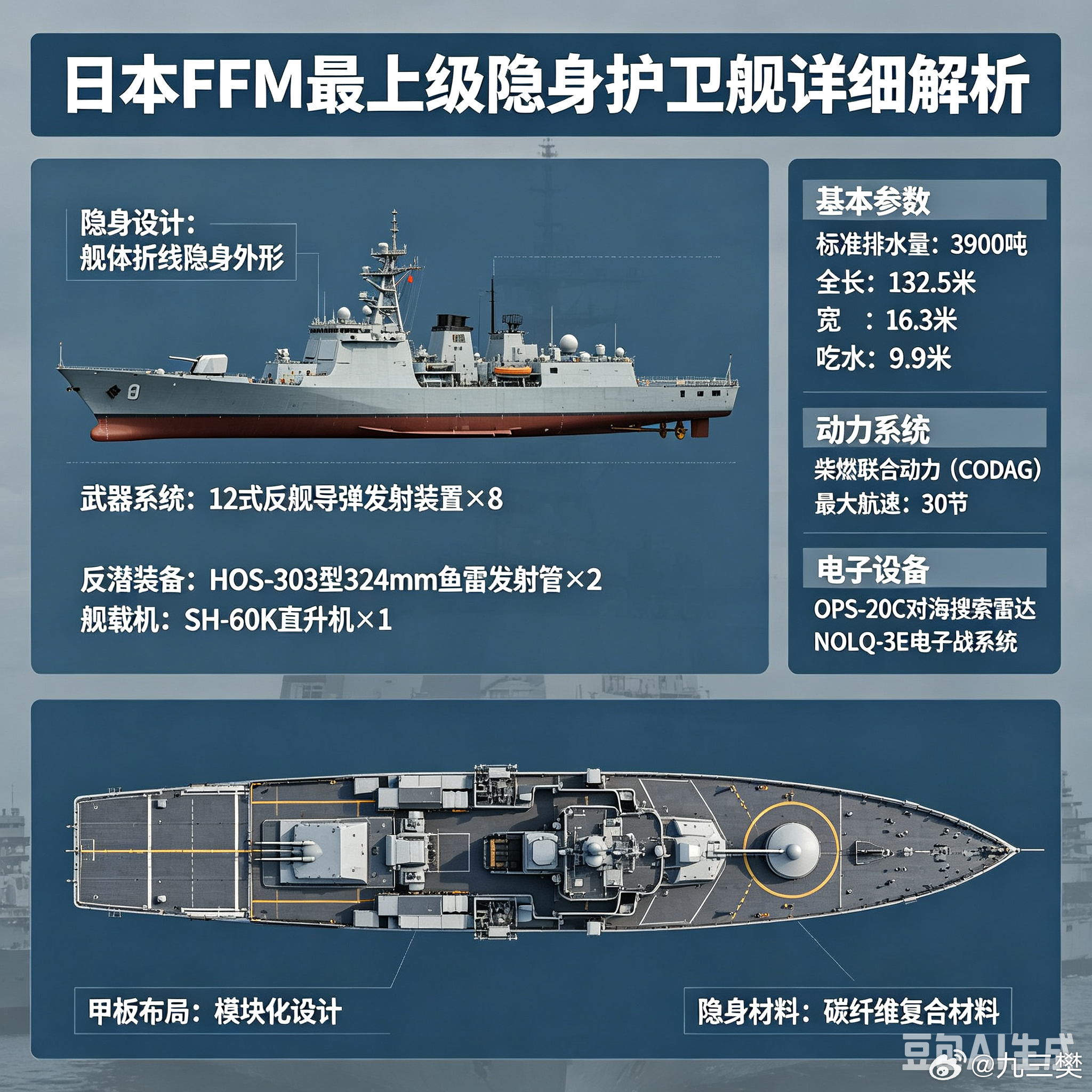 军事ai新视野 日本FFM-30 最上级隐身护卫舰。ai热力追踪 代号：30FF