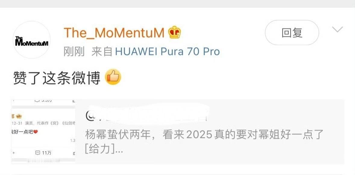 有网友发现赵丽颖的造型师“三毛”点赞了杨幂2025 年事业飞升的博文，随后发我道