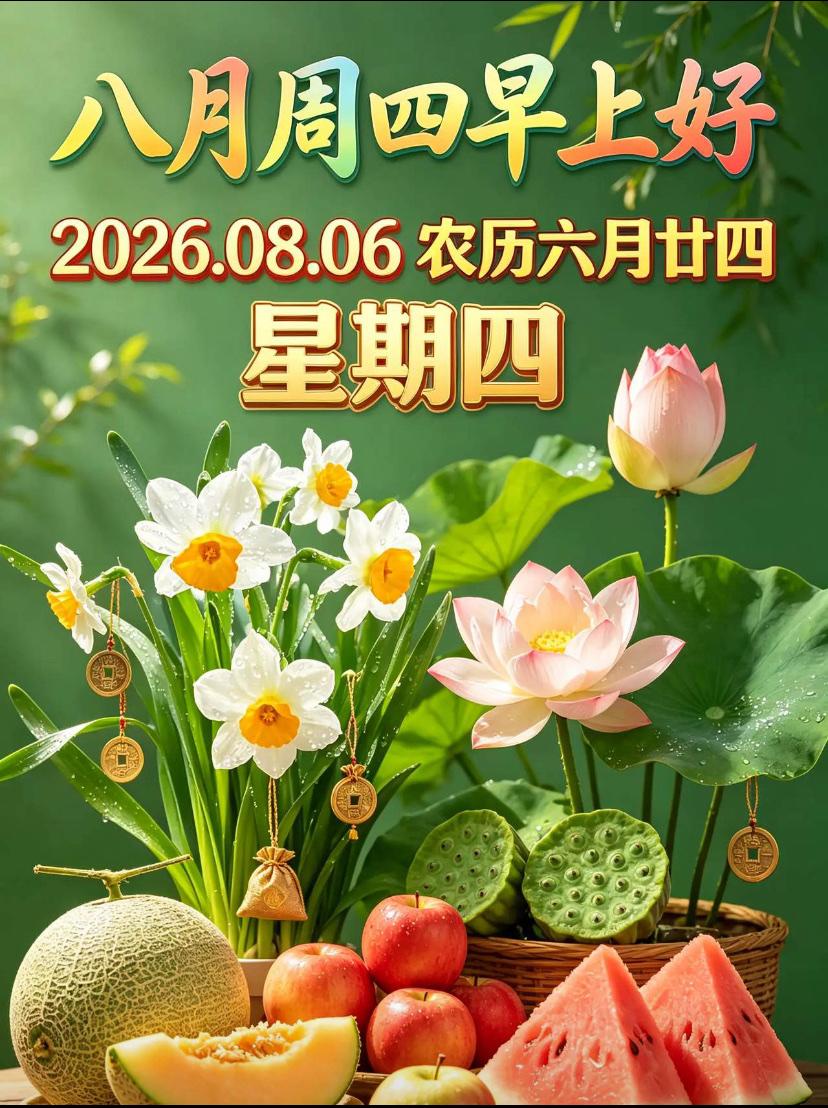 🌺2026./8月6日，周四早安，看淡世间事，常怀一寸宽🌺

🌱🌅晨曦洒