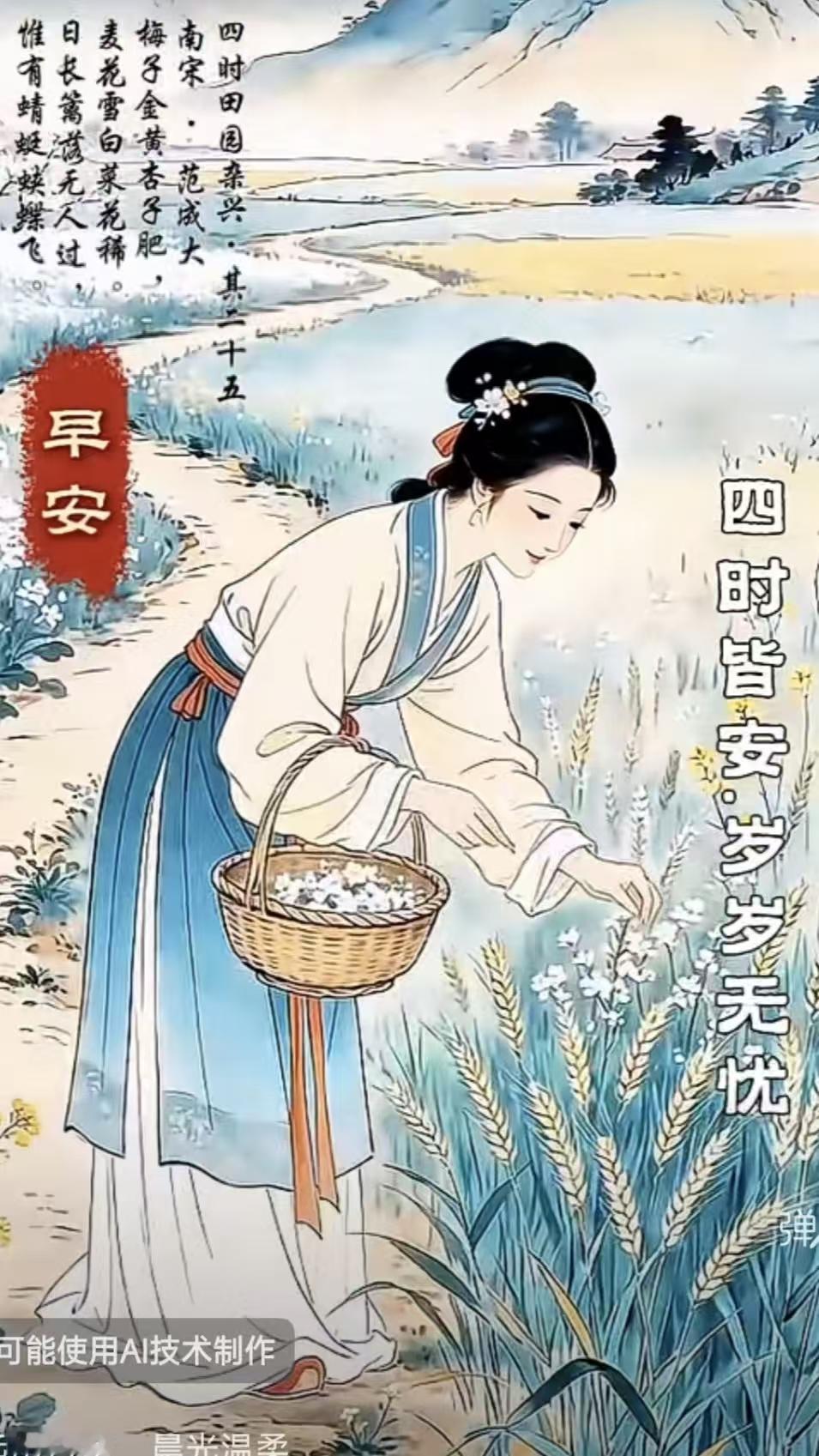 塞鸿秋·晨晓
远山含黛晨光柔，
柴门轻启清光透。
田风稻馥香盈袖，
虫鸣草底清音