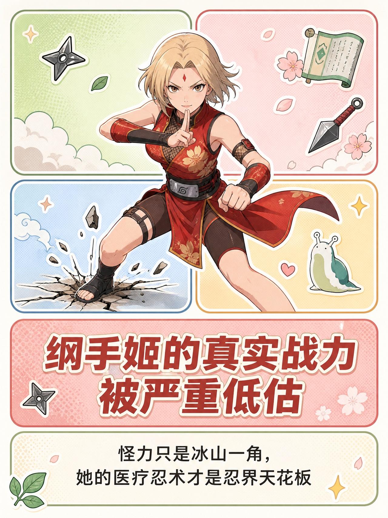 纲手真的只是靠怪力吃饭吗？💥
最近重看火影忍者疾风传，突然被纲手在忍界大战的表