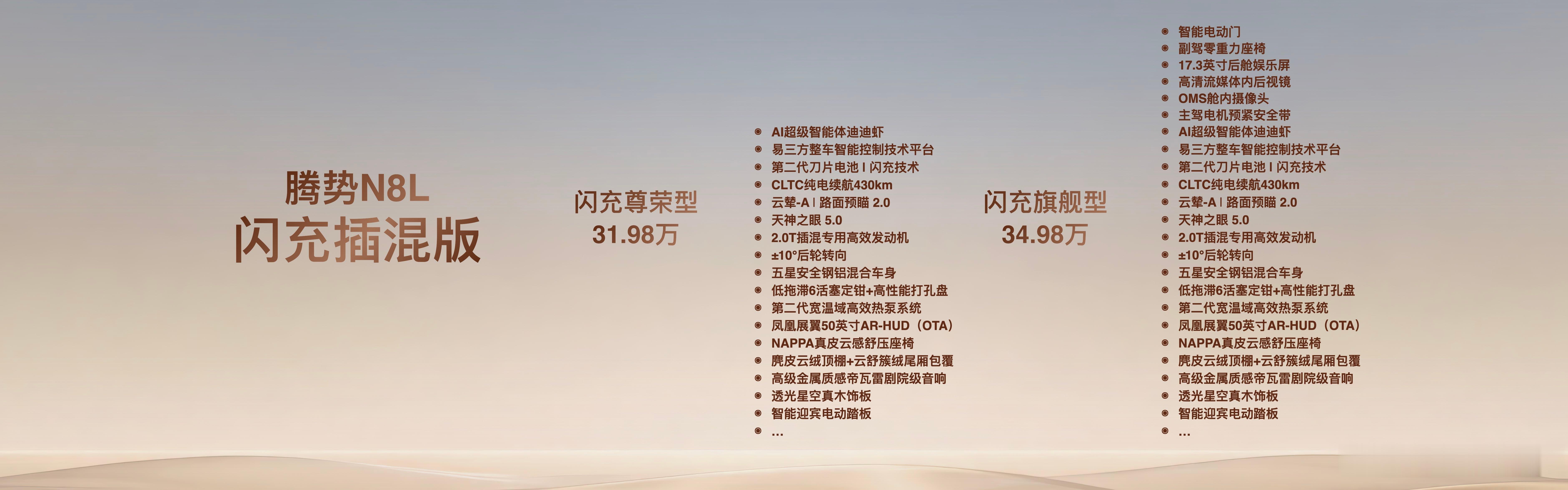 腾势N8L纯电正式上市，两款车型售价29.98‑32.98万元，补齐车系纯电版本