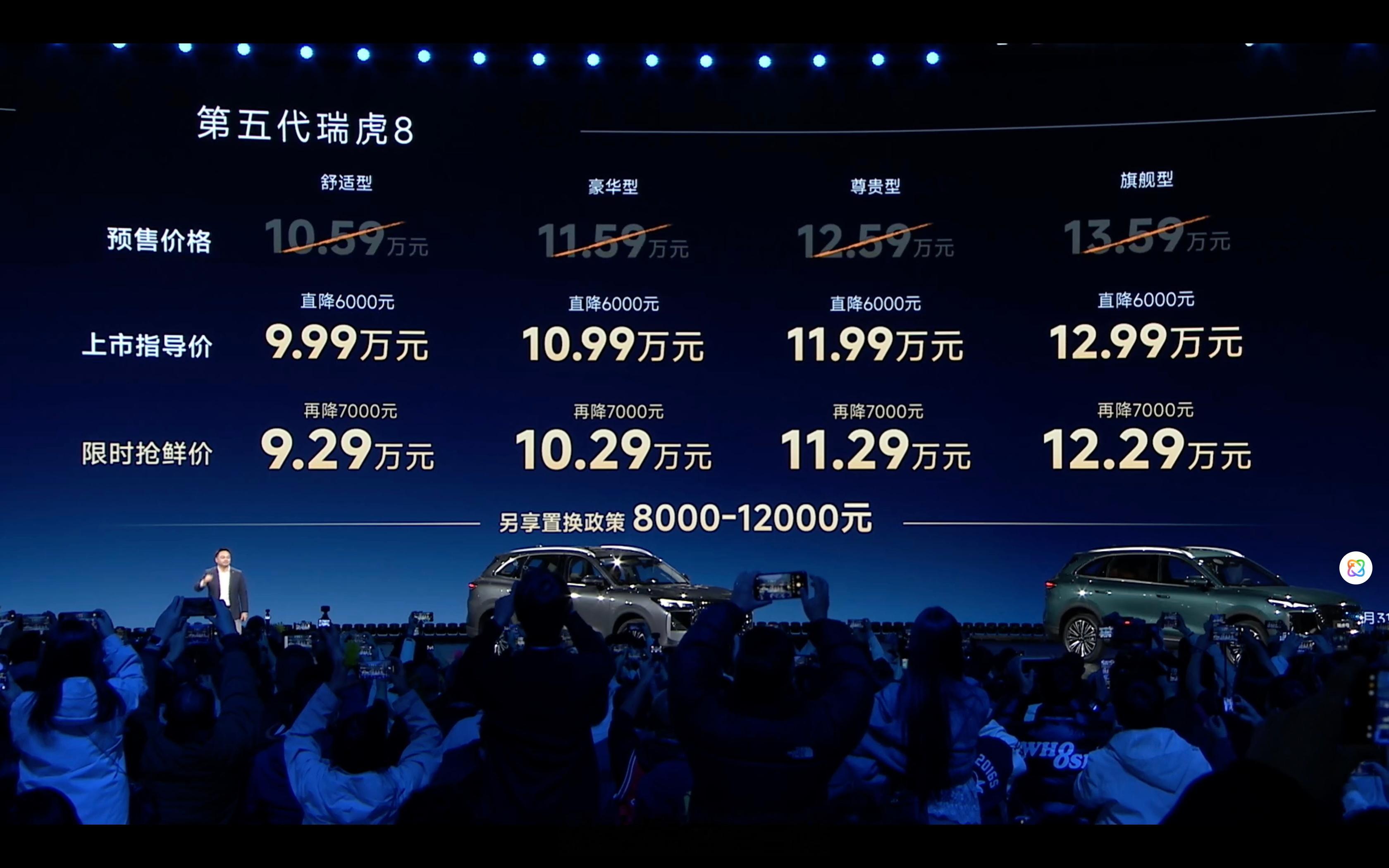 第五代瑞虎8上市，限时9.29w起共推出4款车型，置换可再减8000-12000