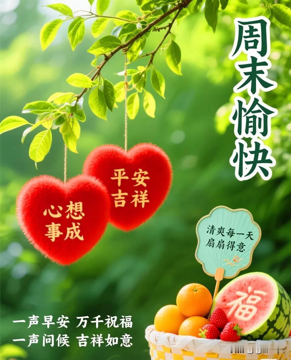 愉快的周末[心]微笑迎吉祥
送一份祝福[心]愿夏日安康
送一份清凉[心]愿夏日无