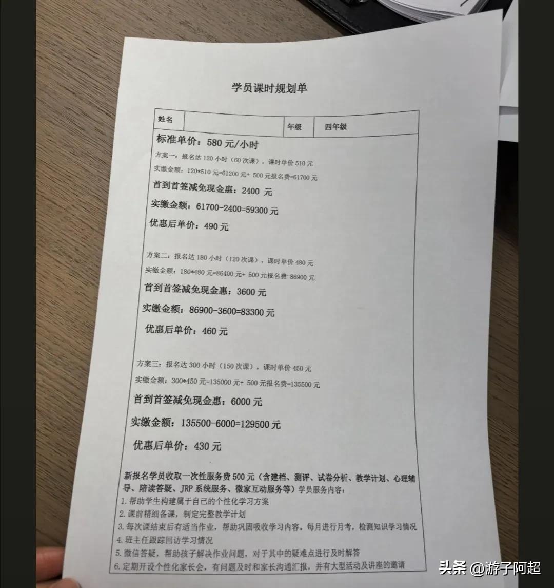 在“双休”政策的背景下，某市的培训机构新推出了一份补习价格表：
家长、老师、教培