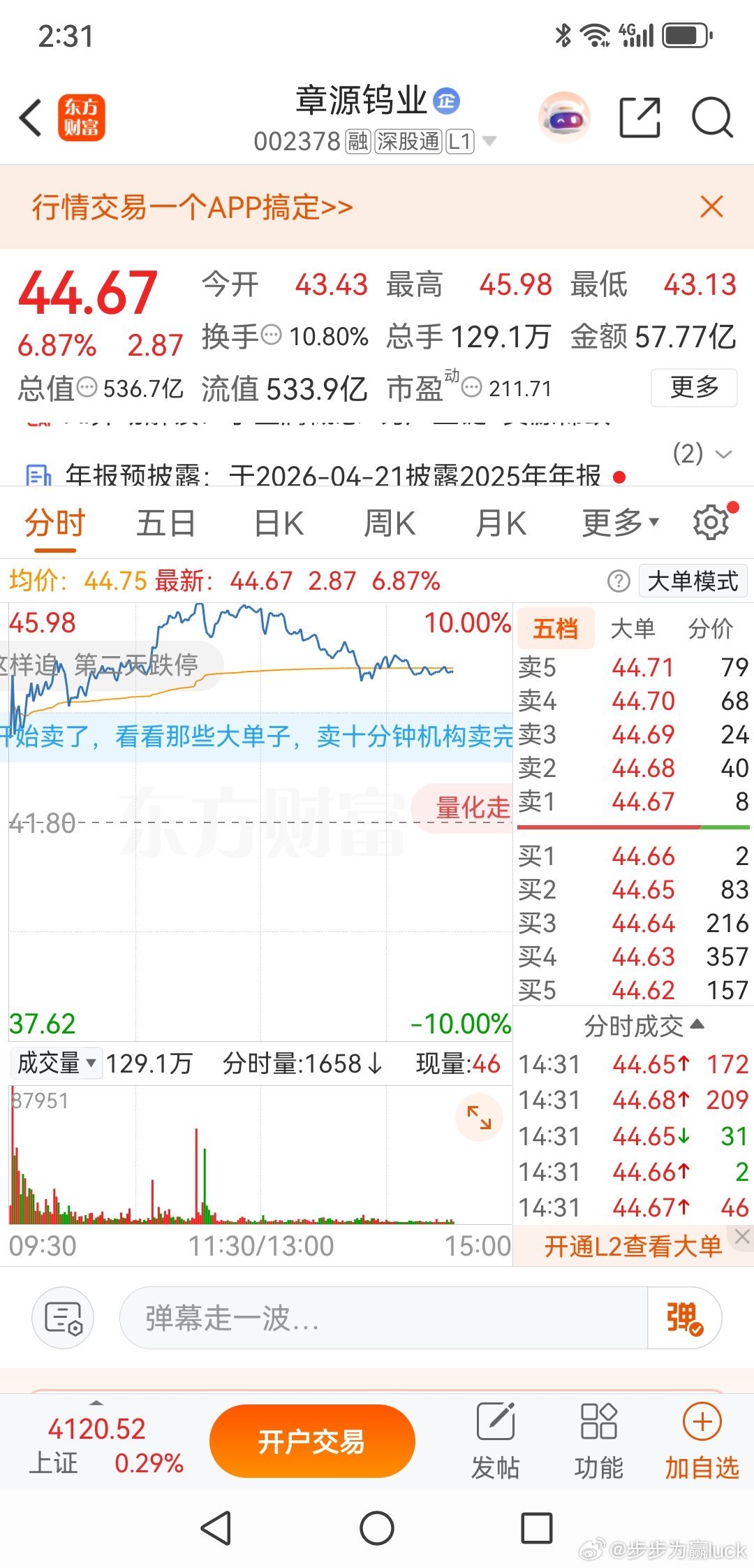 章源钨业，股价进行头部倒计时章源钨业，今天借助钨精矿涨价的消息再度拉伸，盘中触及