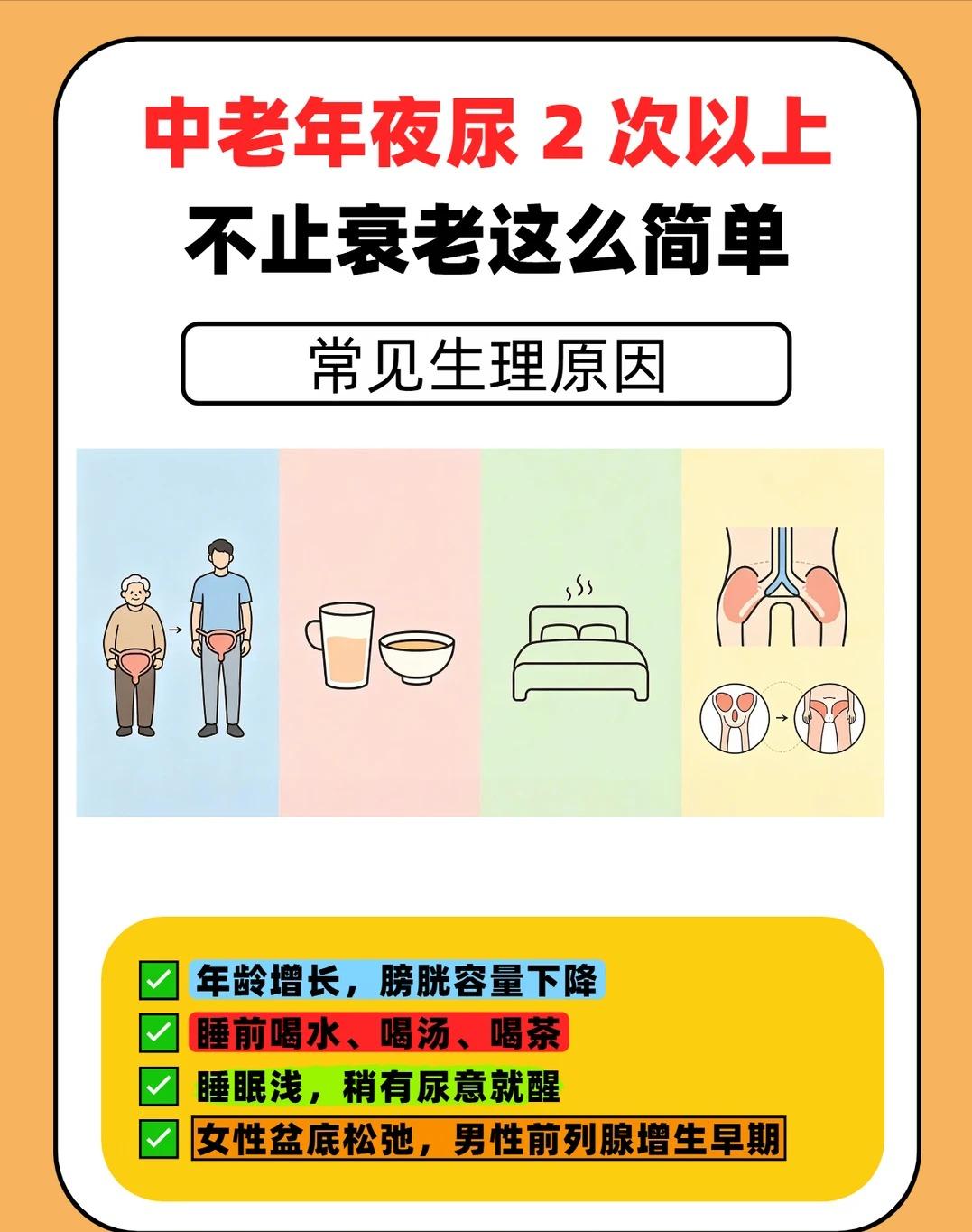 中老年人夜尿 2 次以上，别简单归为衰老，要多留心