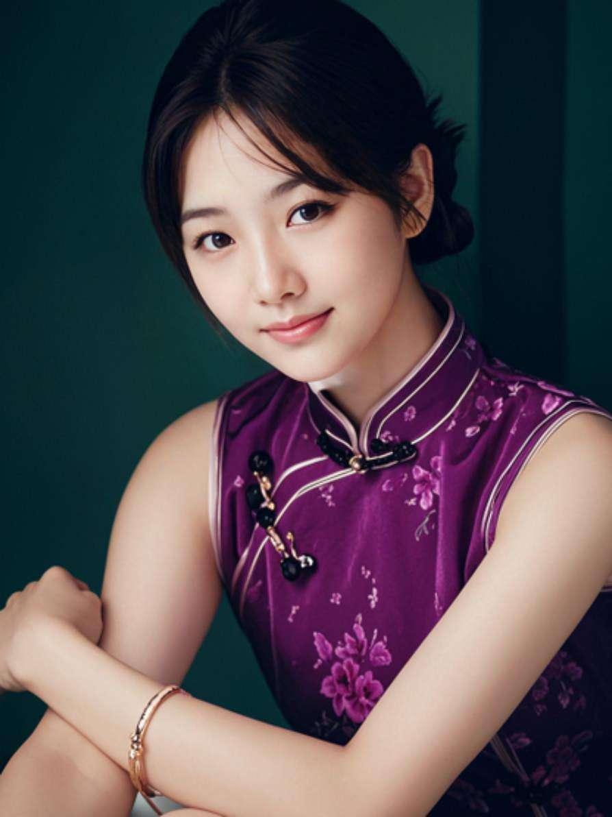 AI扩图 AI紫裙旗袍韵