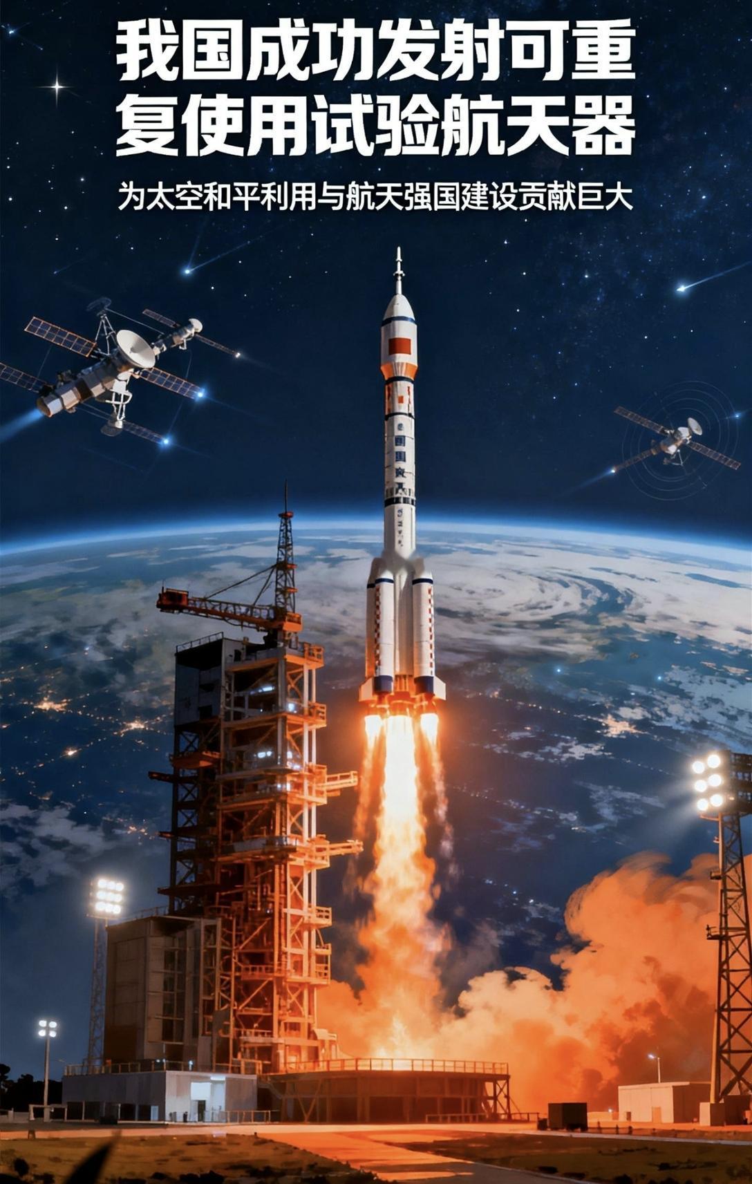 我国成功发射可重复使用试验航天器，为太空和平利用和航天强国建设贡献巨大
    